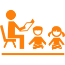 teacher sitting on a chair reading for students children sitting on the floor in front of him